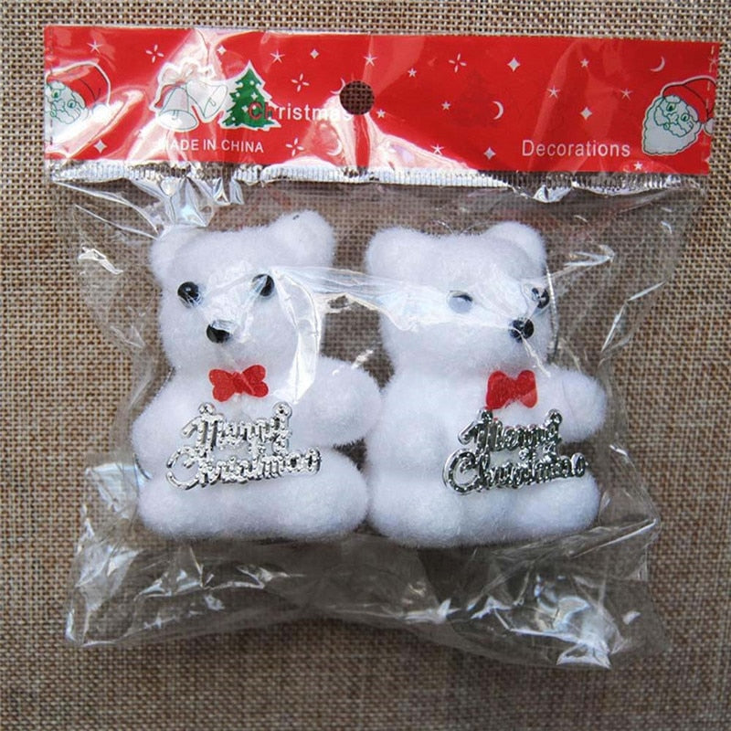 2Pcs/Bag Lovely White Foam Christmas Bear Deer For Christmas Tree Pendant Decoration Kids Gift Home Ornaments Decor Freeshipping eprolo