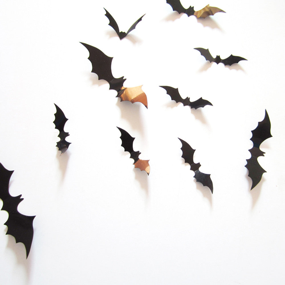 12pcs Halloween Decoration Black 3D DIY PVC Bat Wall Sticker Decal Home Halloween Decoration eprolo
