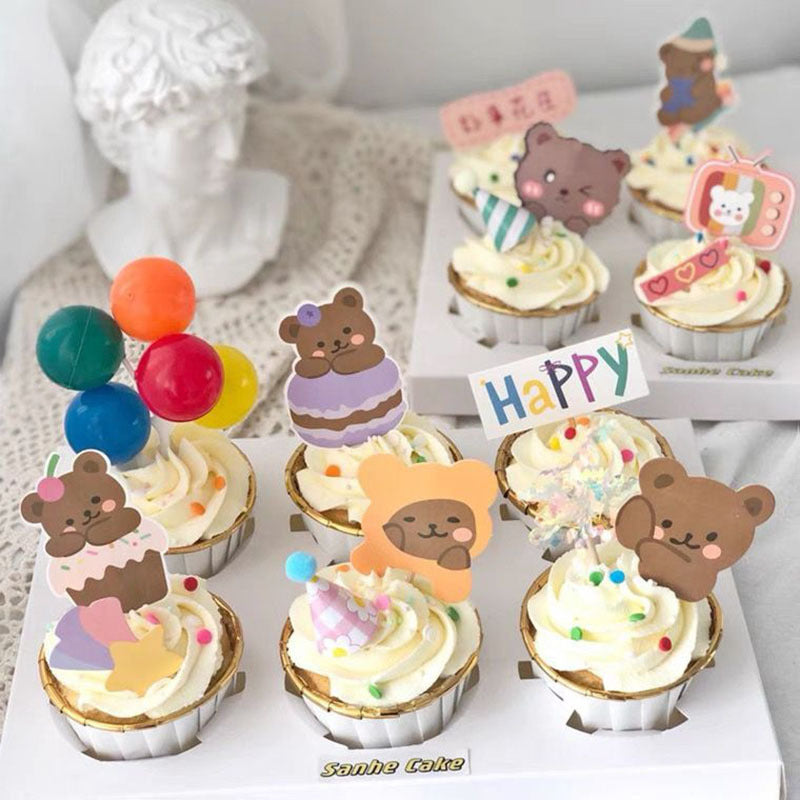 Cake Decoration Bear Flag Bear Plug-In Cartoon Net Red Children's Birthday Cake Decoration eprolo