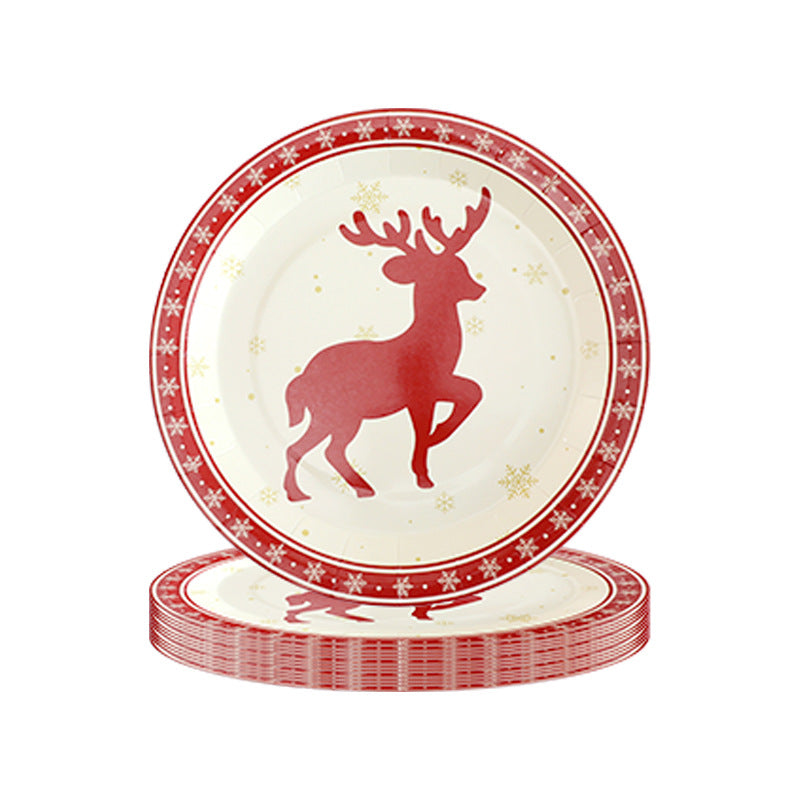 Christmas Decoration Elk Theme Disposable Meal Plate Party Utensils Set Paper Cups Paper Plates Tissue Papers eprolo