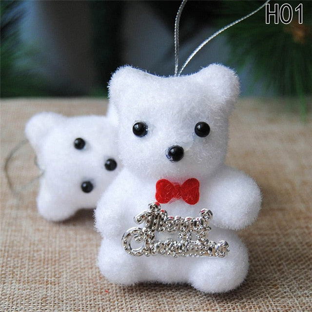 2Pcs/Bag Lovely White Foam Christmas Bear Deer For Christmas Tree Pendant Decoration Kids Gift Home Ornaments Decor Freeshipping eprolo