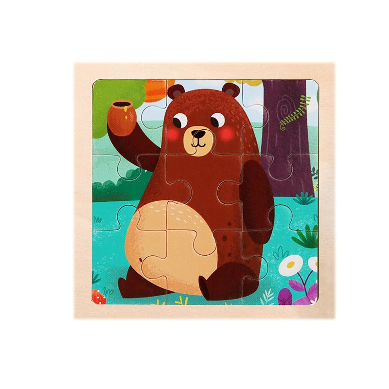 9 Pieces Of Wooden Children's Puzzle Toys Early Childhood Educational Cartoon Animal Transportation Cognitive Puzzle Board eprolo