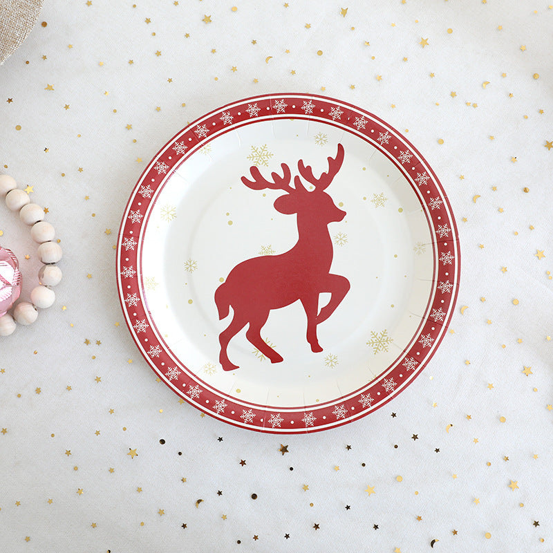 Christmas Decoration Elk Theme Disposable Meal Plate Party Utensils Set Paper Cups Paper Plates Tissue Papers eprolo