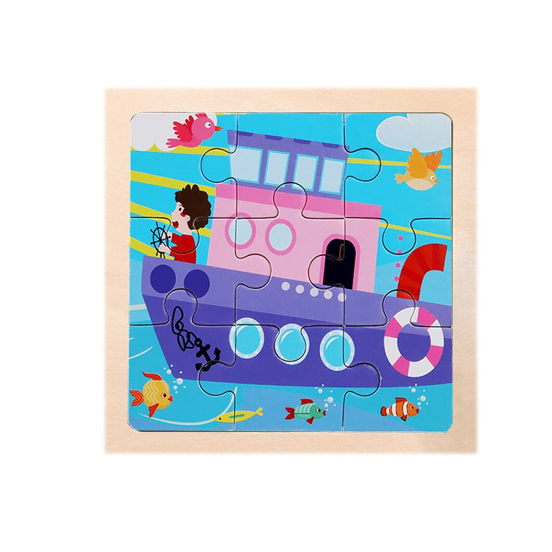 9 Pieces Of Wooden Children's Puzzle Toys Early Childhood Educational Cartoon Animal Transportation Cognitive Puzzle Board eprolo