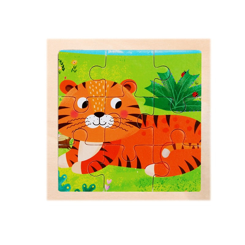 9 Pieces Of Wooden Children's Puzzle Toys Early Childhood Educational Cartoon Animal Transportation Cognitive Puzzle Board eprolo