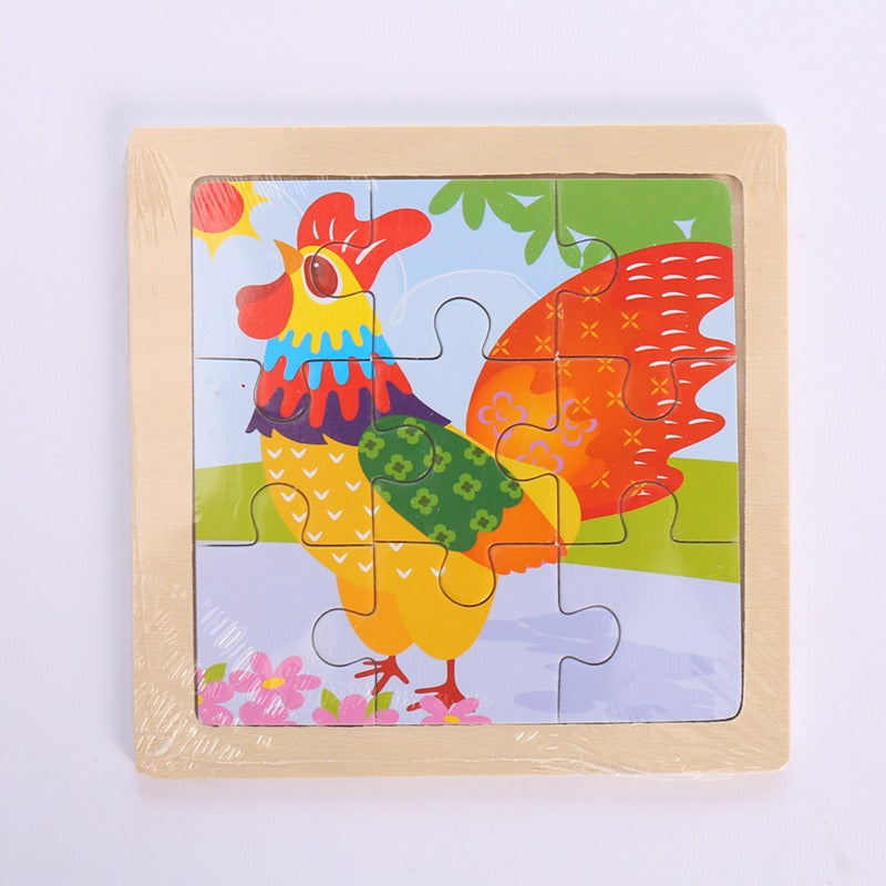 9 Pieces Of Wooden Children's Puzzle Toys Early Childhood Educational Cartoon Animal Transportation Cognitive Puzzle Board eprolo