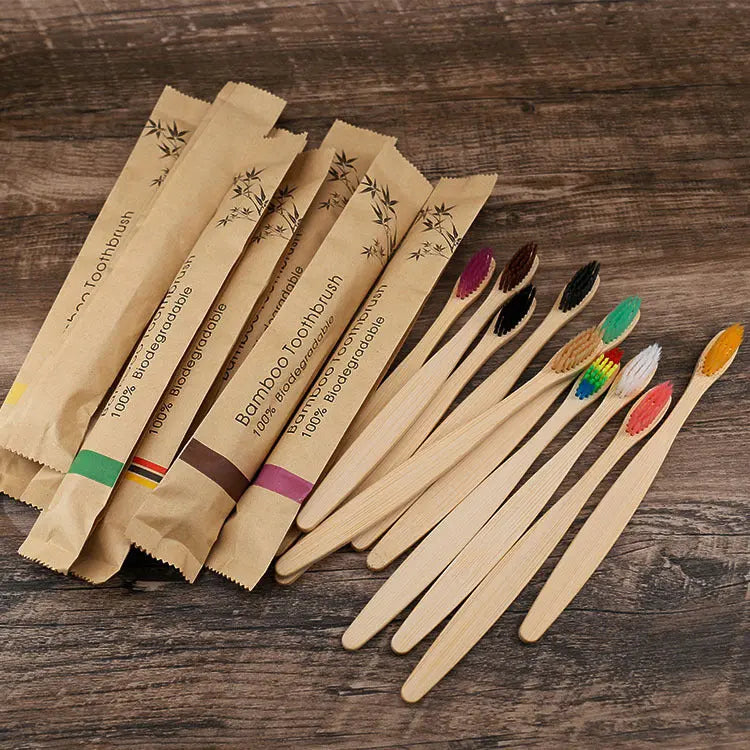 Flat Bamboo Toothbrush Kraft Paper Bag Toothbrush El Pazar