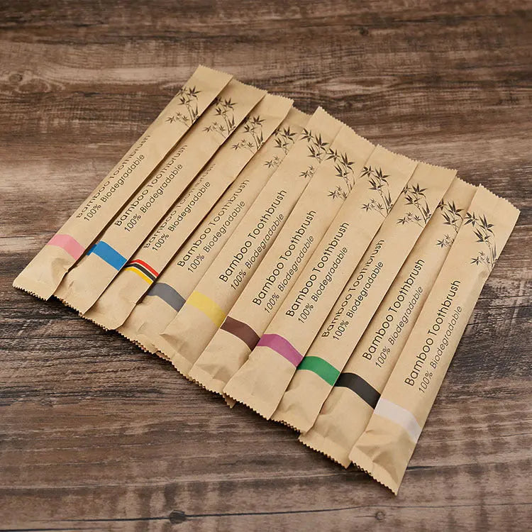 Flat Bamboo Toothbrush Kraft Paper Bag Toothbrush El Pazar