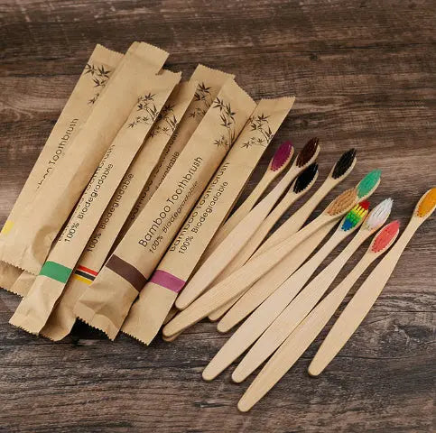 Flat Bamboo Toothbrush Kraft Paper Bag Toothbrush El Pazar