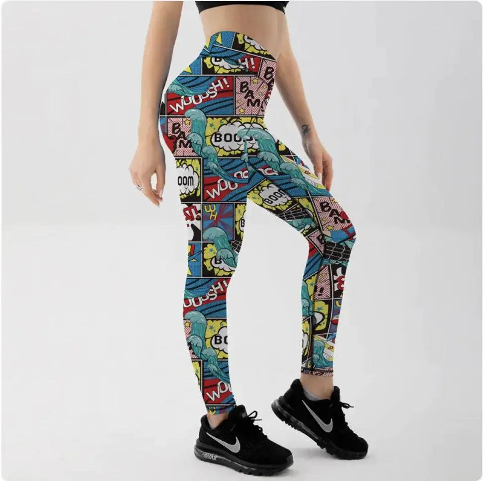 High-Waist Stretch Yoga Leggings for Women, Painted Pattern El Pazar