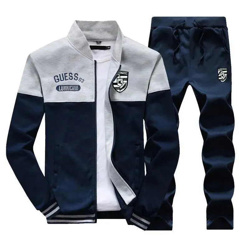 Men Two-Piece Set, Casual And Comfortable, Drawstring-Closure Pants and Zipper-Closure Sweater, Long Sleeve El Pazar