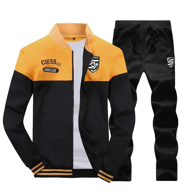 Men Two-Piece Set, Casual And Comfortable, Drawstring-Closure Pants and Zipper-Closure Sweater, Long Sleeve El Pazar