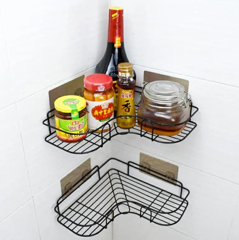 Punch-free Wall Bathroom Storage Rack Kitchen Corner Shelf Household Tripod El Pazar
