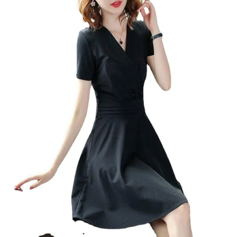 Women Short Dress, Mid-length Waist Skimming, Half-Sleeve, V-Neck El Pazar