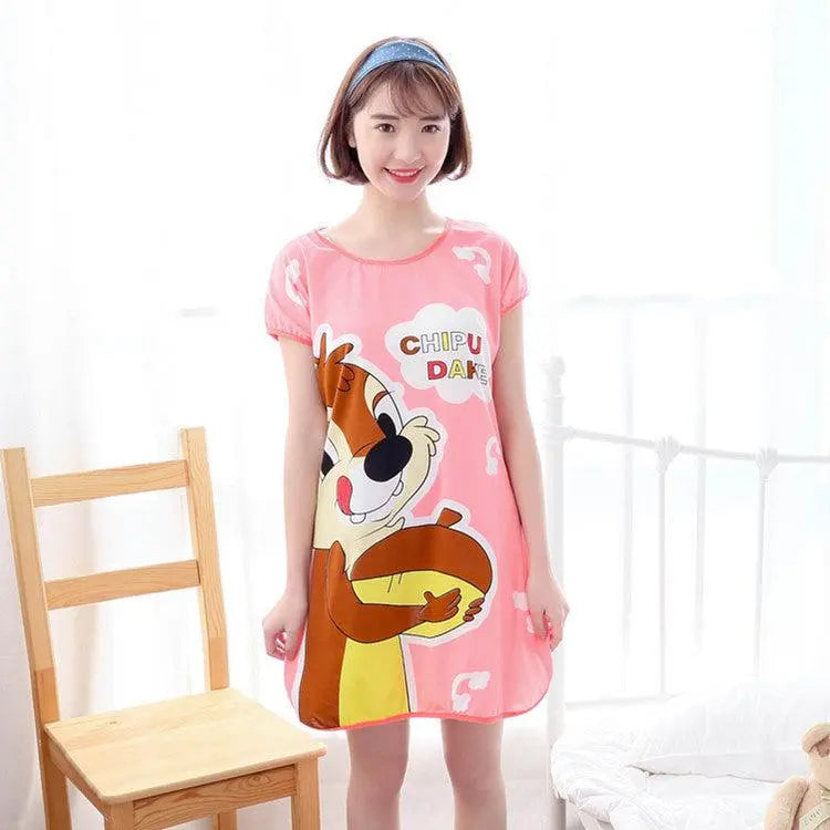 Women's Cartoon Milk Silk One-piece Nightdress El Pazar