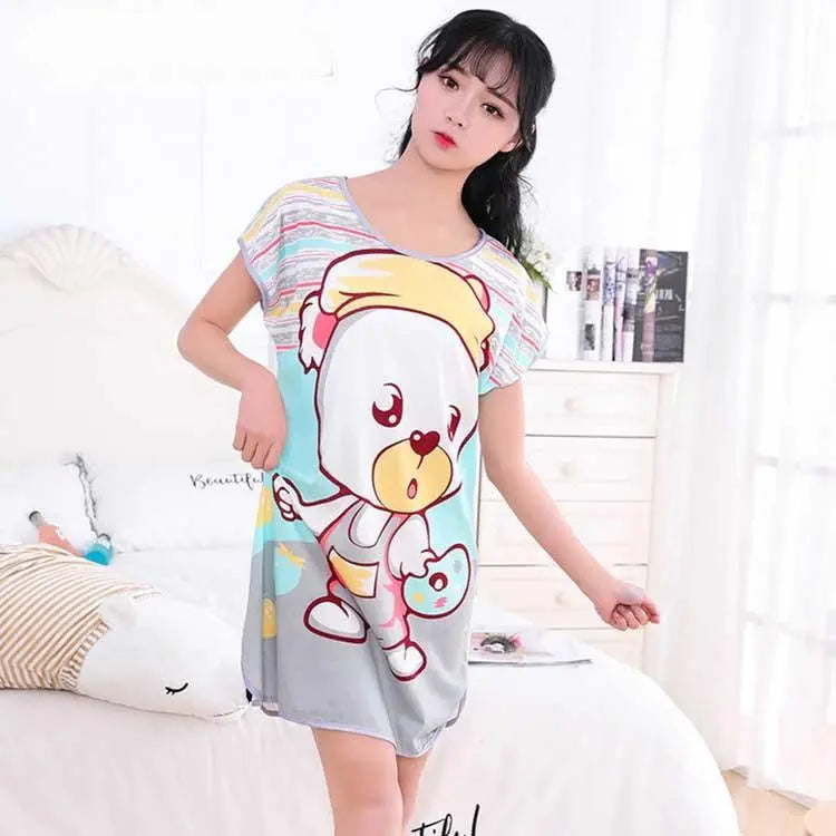 Women's Cartoon Milk Silk One-piece Nightdress El Pazar