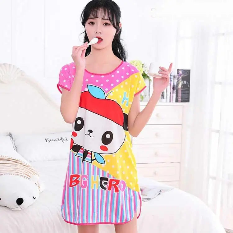 Women's Cartoon Milk Silk One-piece Nightdress El Pazar