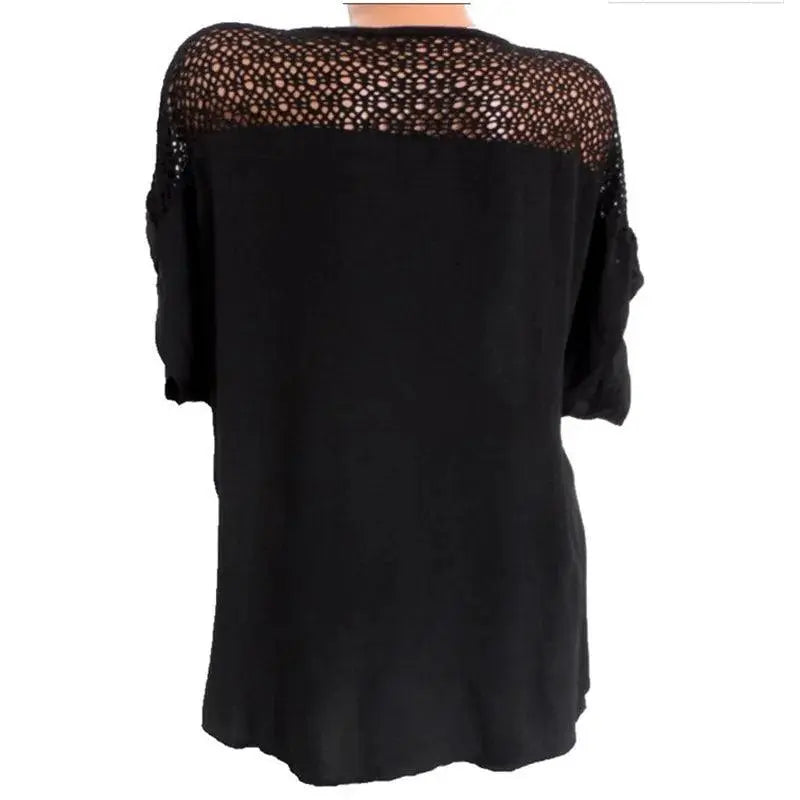 Women's Short Sleeve Blouse, Lace Embroidered El Pazar