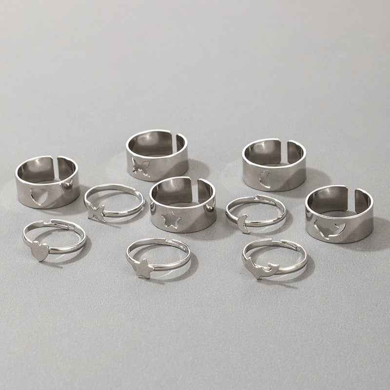 Butterfly Ring Set Creative Hollow Ins Personality Punk Style Couple Ring Pair Ring El Pazar