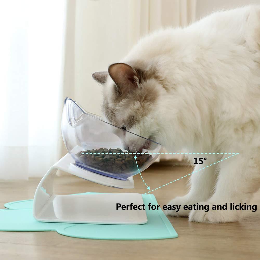 Non Slip Double Cat Bowl With Raised Stand Pet Food Cat Feeder Protect Cervical Vertebra Dog Bowl Transparent Pet Products El Pazar
