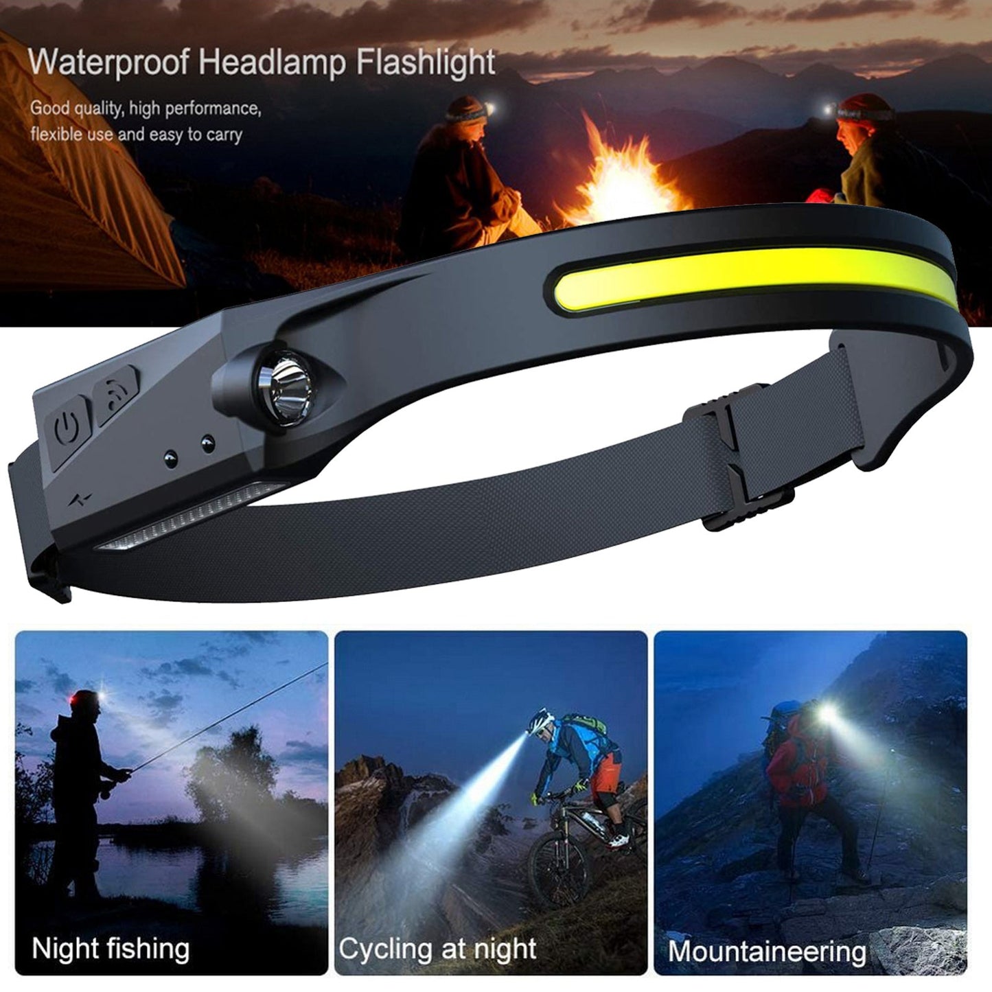 COB LED Induction Riding Headlamp Flashlight USB Rechargeable Waterproof Camping Headlight With All Perspectives Hunting Light El Pazar