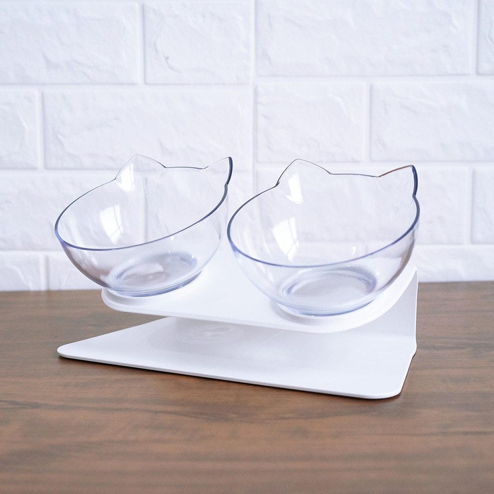 Non Slip Double Cat Bowl With Raised Stand Pet Food Cat Feeder Protect Cervical Vertebra Dog Bowl Transparent Pet Products El Pazar
