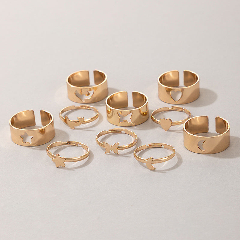 Butterfly Ring Set Creative Hollow Ins Personality Punk Style Couple Ring Pair Ring El Pazar