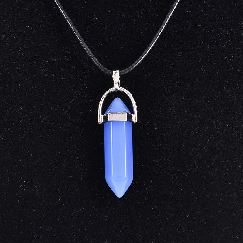 European And American Fashion Natural Crystal Hexagonal Column Pendant Necklace, Crystal Stone Faceted Diamond Pendant El Pazar