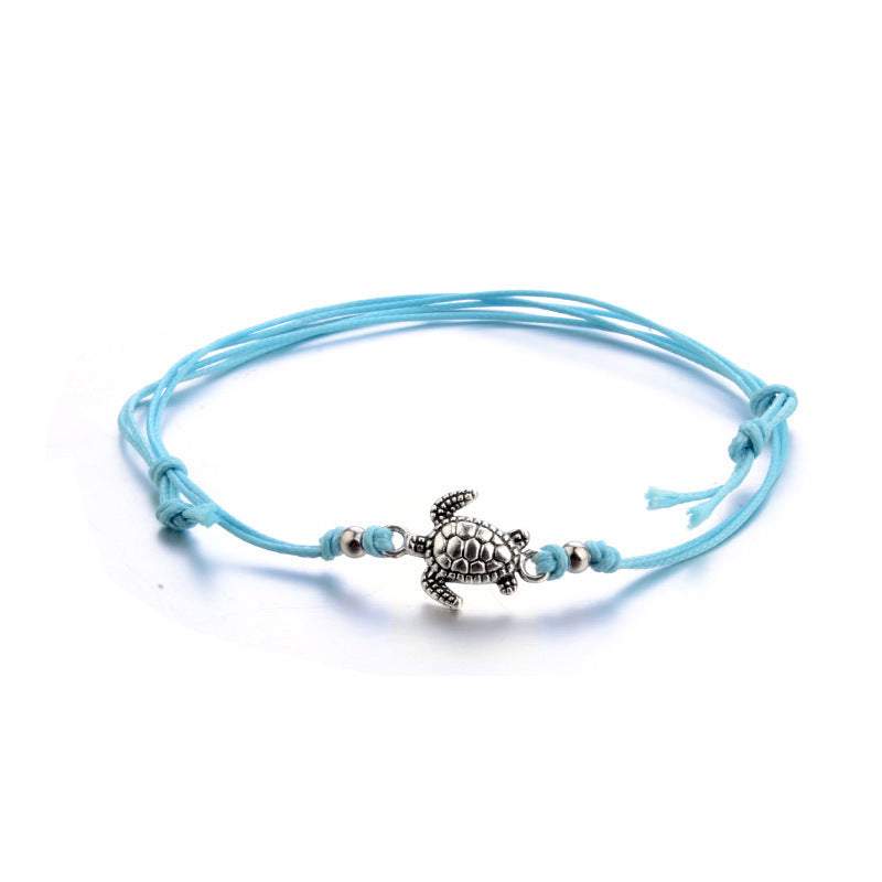 European And American Hemp Rope Multi-layer Turtle Anklet Hand-woven Antique Silver Turtle Beach Anklet Bracelet El Pazar