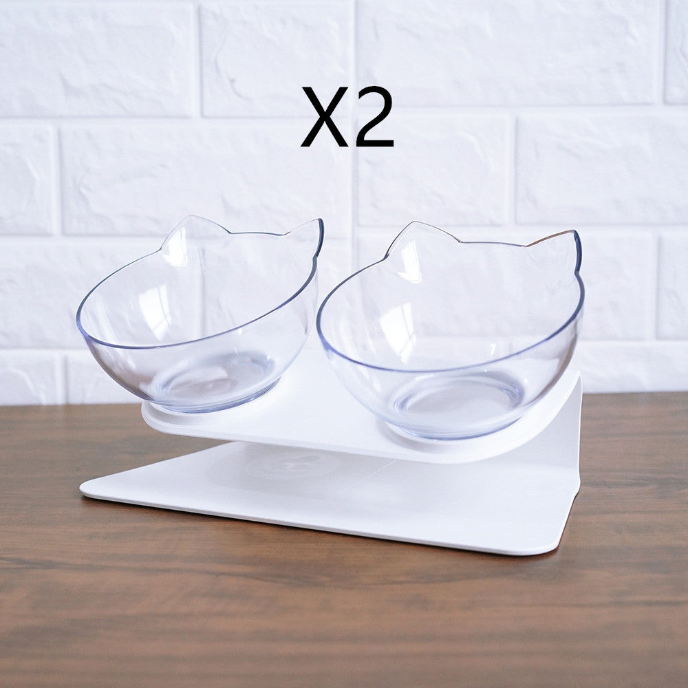 Non Slip Double Cat Bowl With Raised Stand Pet Food Cat Feeder Protect Cervical Vertebra Dog Bowl Transparent Pet Products El Pazar