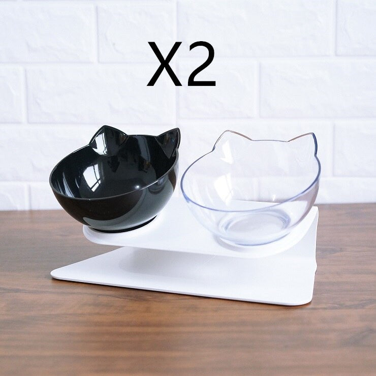 Non Slip Double Cat Bowl With Raised Stand Pet Food Cat Feeder Protect Cervical Vertebra Dog Bowl Transparent Pet Products El Pazar