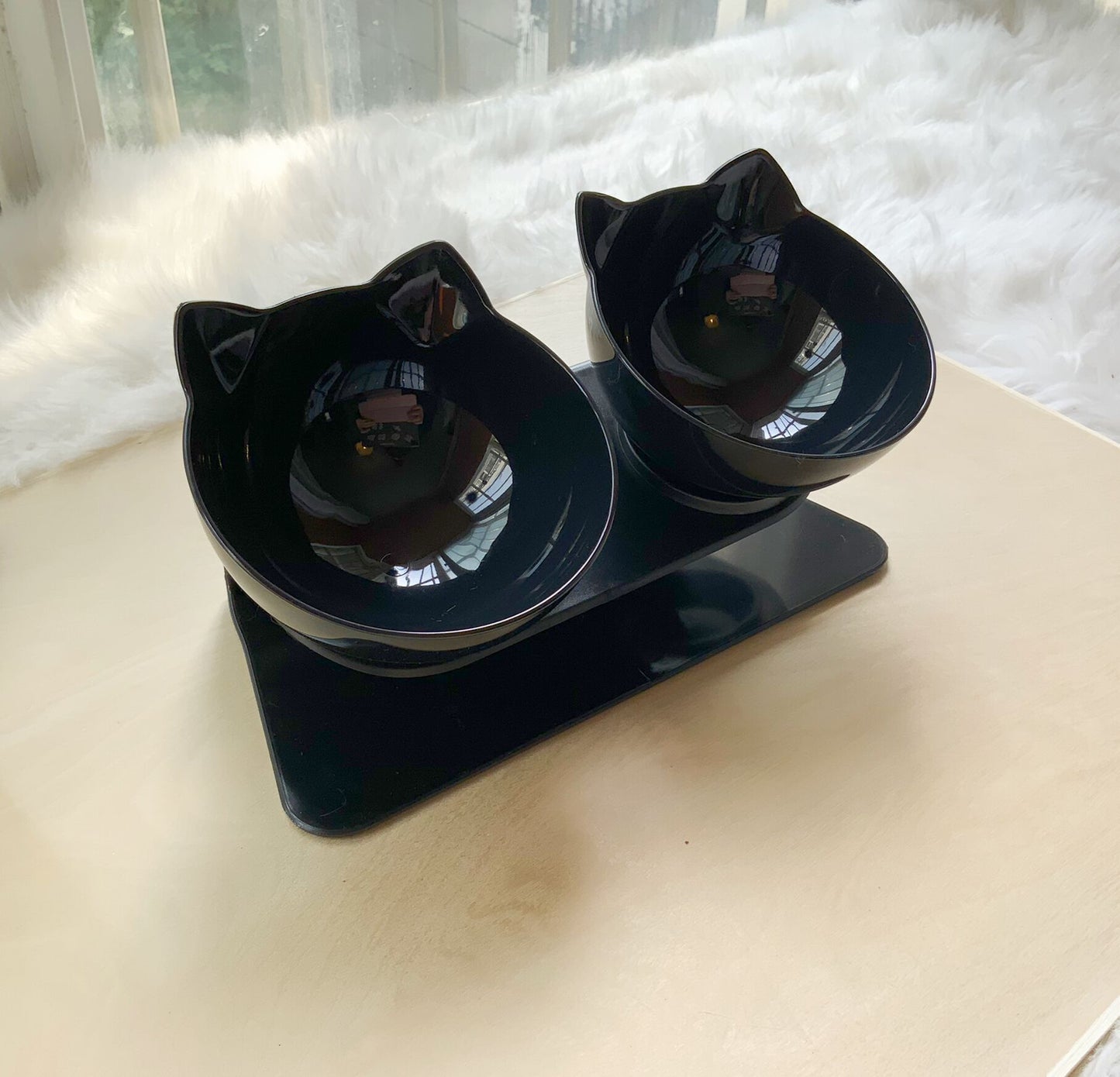 Non Slip Double Cat Bowl With Raised Stand Pet Food Cat Feeder Protect Cervical Vertebra Dog Bowl Transparent Pet Products El Pazar