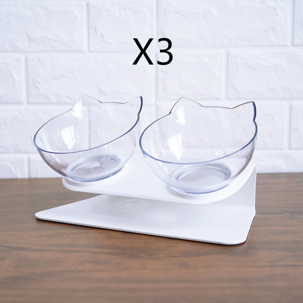 Non Slip Double Cat Bowl With Raised Stand Pet Food Cat Feeder Protect Cervical Vertebra Dog Bowl Transparent Pet Products El Pazar