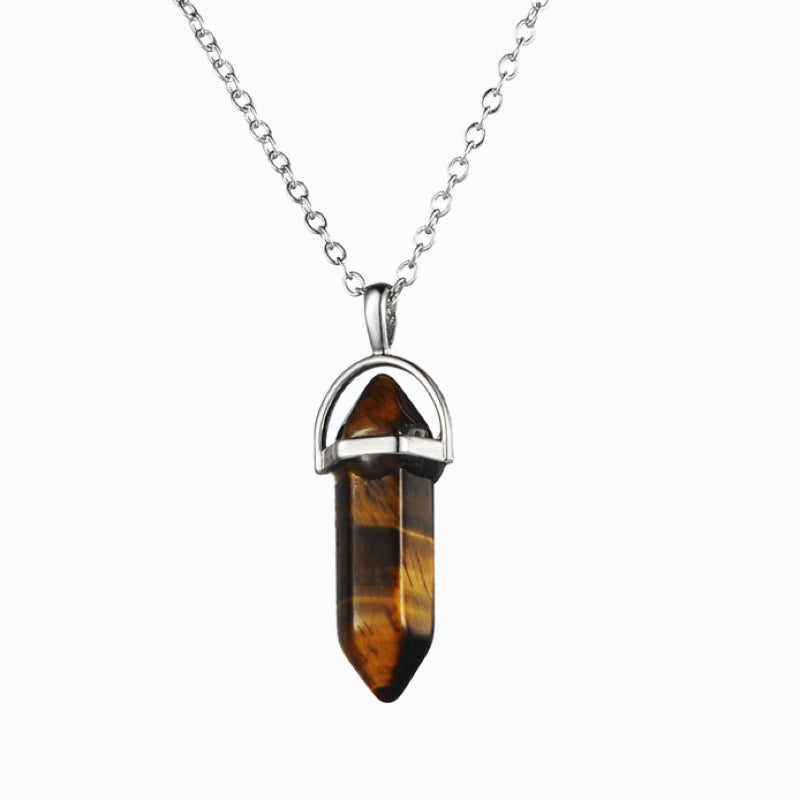 European And American Fashion Natural Crystal Hexagonal Column Pendant Necklace, Crystal Stone Faceted Diamond Pendant El Pazar