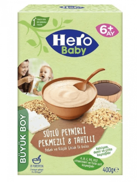 Ülker Hero Baby 8 Grain Baby Food with Milk Cheese and Molasses 400 gr