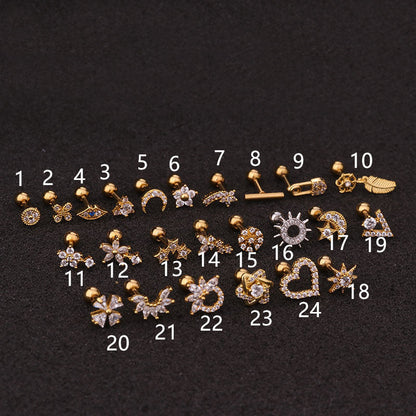 Flower Earring Stainless Steel Screw Earrings Female Zircon Earring El Pazar