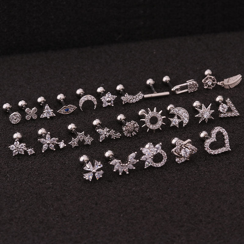 Flower Earring Stainless Steel Screw Earrings Female Zircon Earring El Pazar