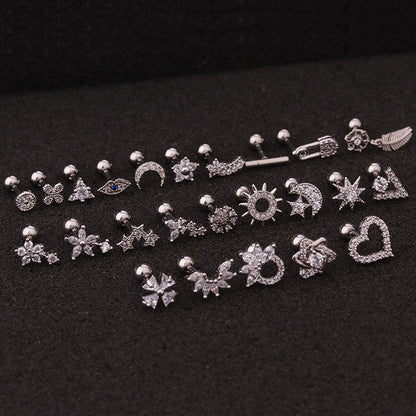 Flower Earring Stainless Steel Screw Earrings Female Zircon Earring El Pazar