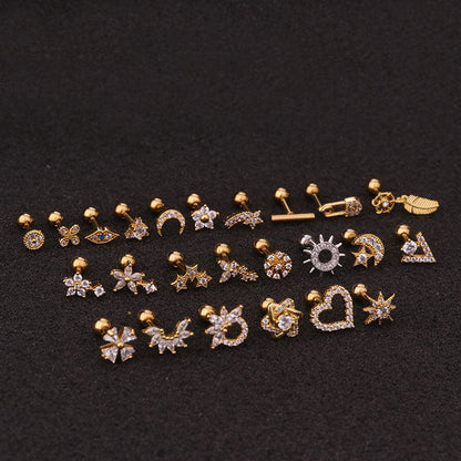 Flower Earring Stainless Steel Screw Earrings Female Zircon Earring El Pazar