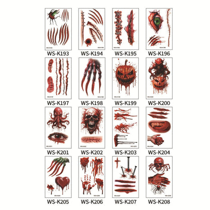 Halloween tattoo sticker simulation bloody scar sticker realistic horror disposable temporary waterproof sticker eprolo