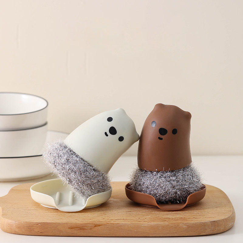 The New Kitchen Bear Pot Brush Acrylic Wire Decontamination Cleaning Ball Does Not Hurt Hand Washing Pot Washing Dishes Cartoon Cleaning Brush eprolo
