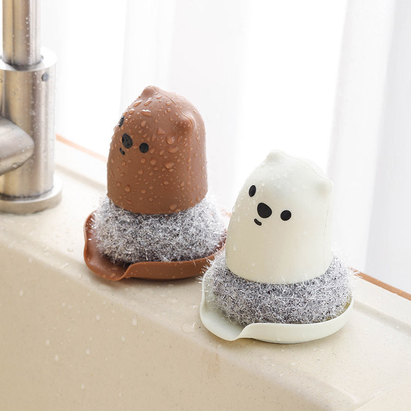 The New Kitchen Bear Pot Brush Acrylic Wire Decontamination Cleaning Ball Does Not Hurt Hand Washing Pot Washing Dishes Cartoon Cleaning Brush eprolo