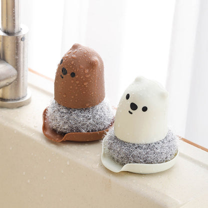 The New Kitchen Bear Pot Brush Acrylic Wire Decontamination Cleaning Ball Does Not Hurt Hand Washing Pot Washing Dishes Cartoon Cleaning Brush eprolo