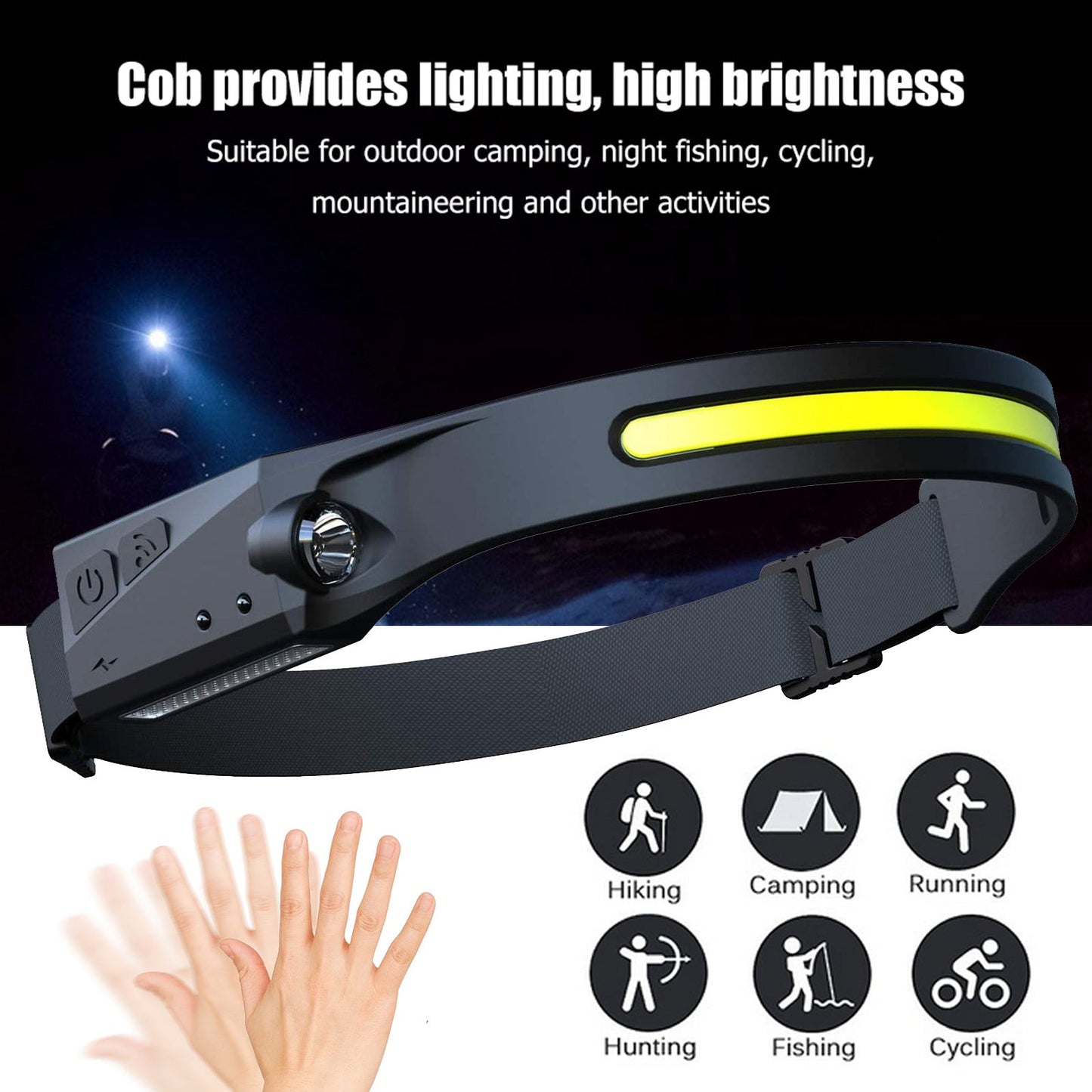 COB LED Induction Riding Headlamp Flashlight USB Rechargeable Waterproof Camping Headlight With All Perspectives Hunting Light El Pazar