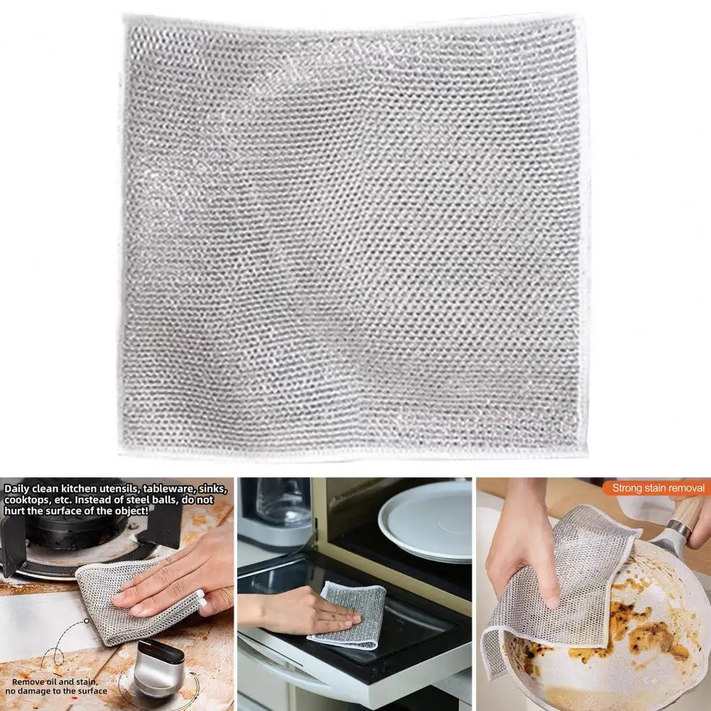 Kitchen Steel Wool Rag Multi-purpose Steel Wool Rag Reusable Steel Wool Dishcloth Set Oil-proof Quick Drying Lint Free for Pots eprolo