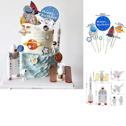 Astronaut Cake Decoration Ornaments Rocket Toy Plug-In Birthday Baking Astronaut Doll Card Set eprolo