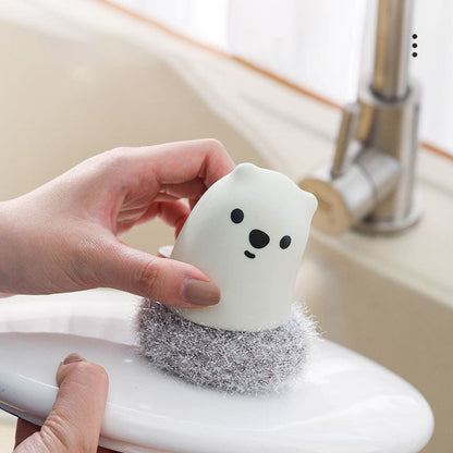 The New Kitchen Bear Pot Brush Acrylic Wire Decontamination Cleaning Ball Does Not Hurt Hand Washing Pot Washing Dishes Cartoon Cleaning Brush eprolo