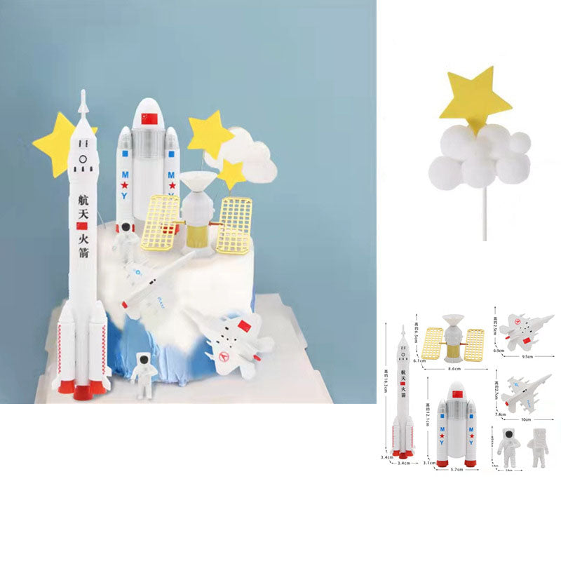 Astronaut Cake Decoration Ornaments Rocket Toy Plug-In Birthday Baking Astronaut Doll Card Set eprolo