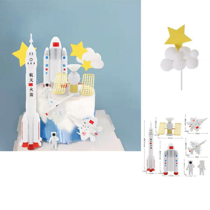 Astronaut Cake Decoration Ornaments Rocket Toy Plug-In Birthday Baking Astronaut Doll Card Set eprolo