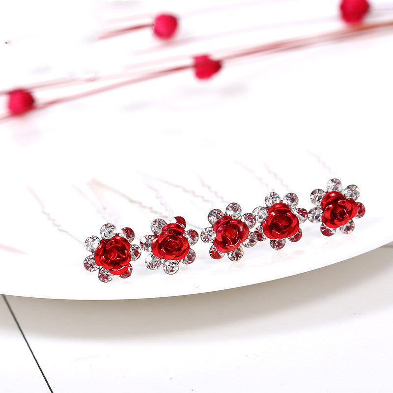 Alloy Rhinestone Tuck Comb Rose Diamond Hair Comb Stylish Hair Accessories Accessories El Pazar